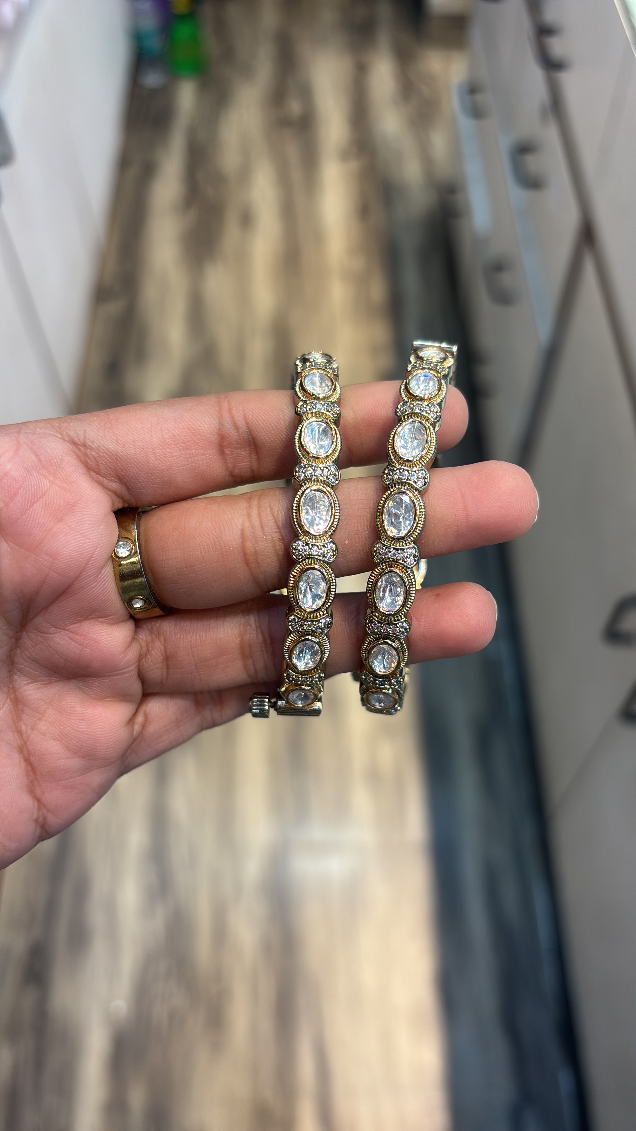 Polki studded victorian polish  bangles - openable - one pair - 2 pieces 