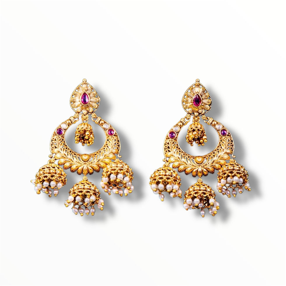 Heritage chand jhumki earrings - Ruby - Screwbacks