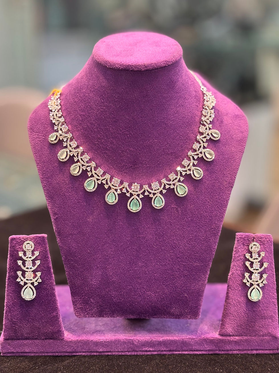 Thumbnail: Pastel diamond necklace and earrings - Mint