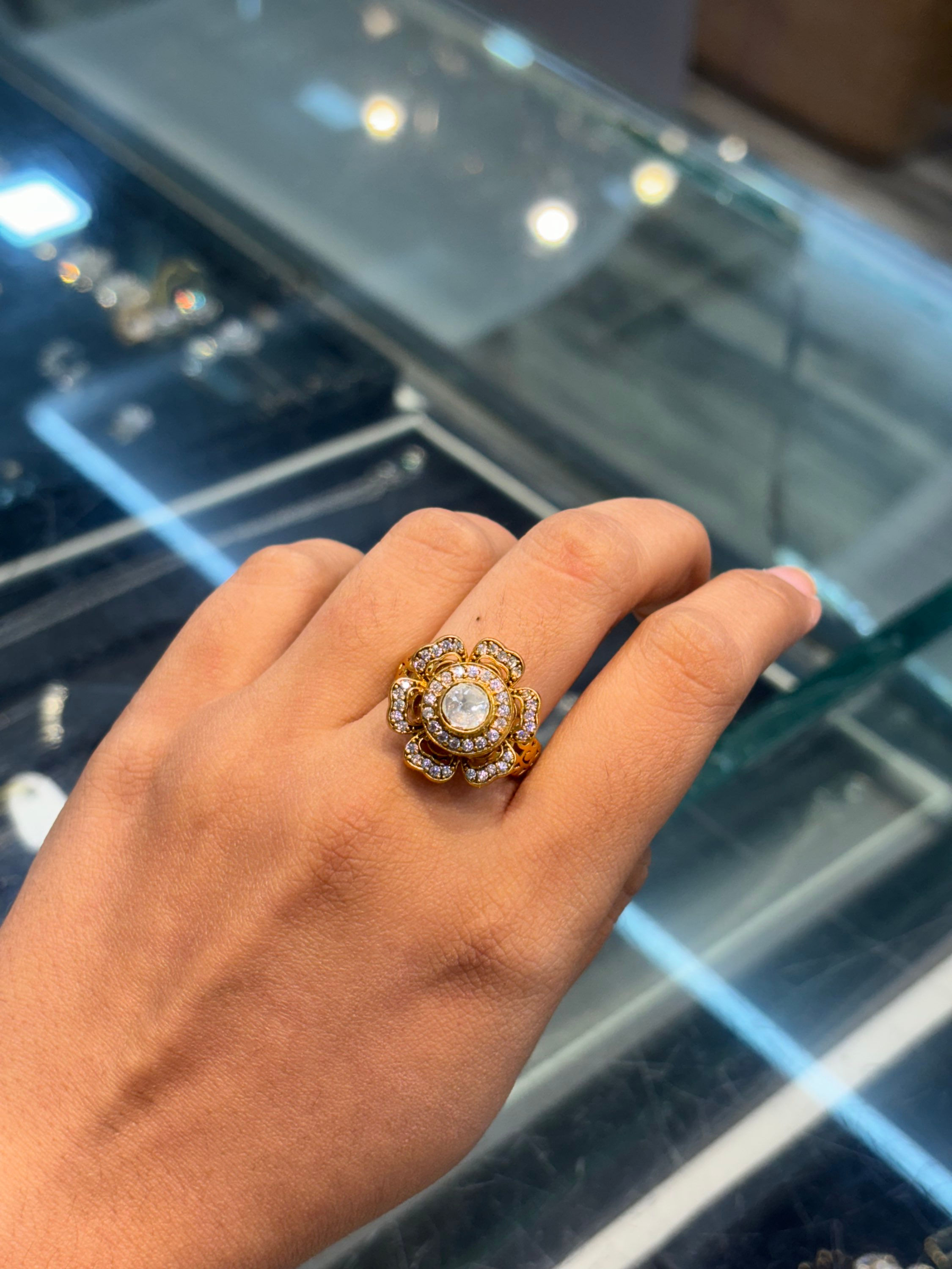 Moissanite floral ring - adjustable 