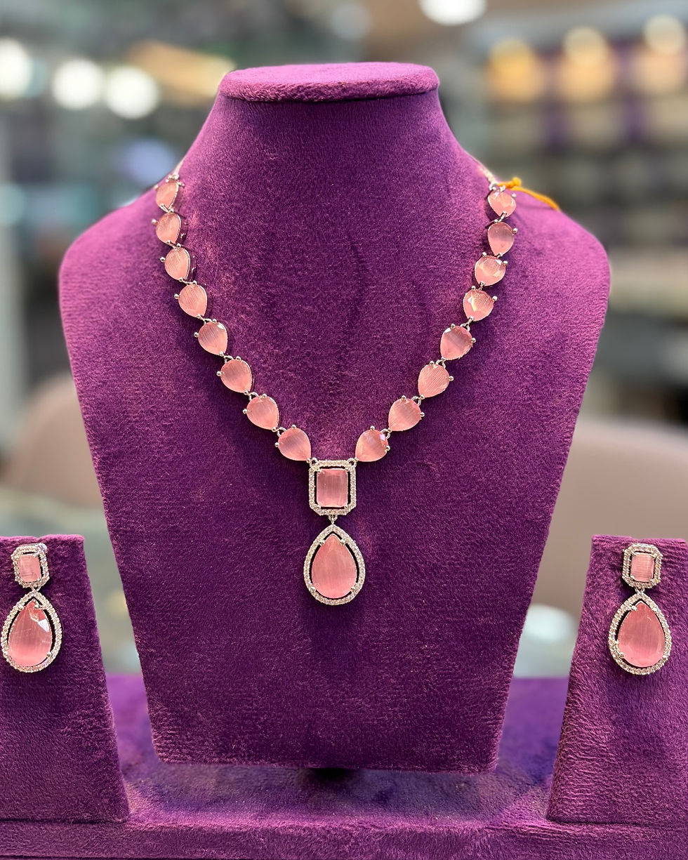Thumbnail: Drop diamond necklace and earrings - 6 colours 