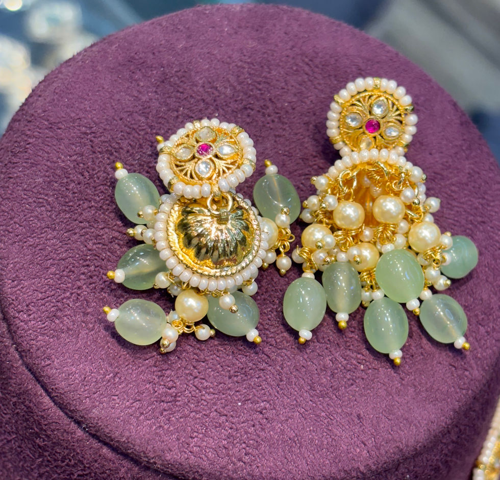 Thumbnail: Pachi kundan necklace and jhumki earrings 
