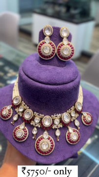 Thumbnail: Ruby potta meenakari polki set and earrings - Ruby - Victorian polish 