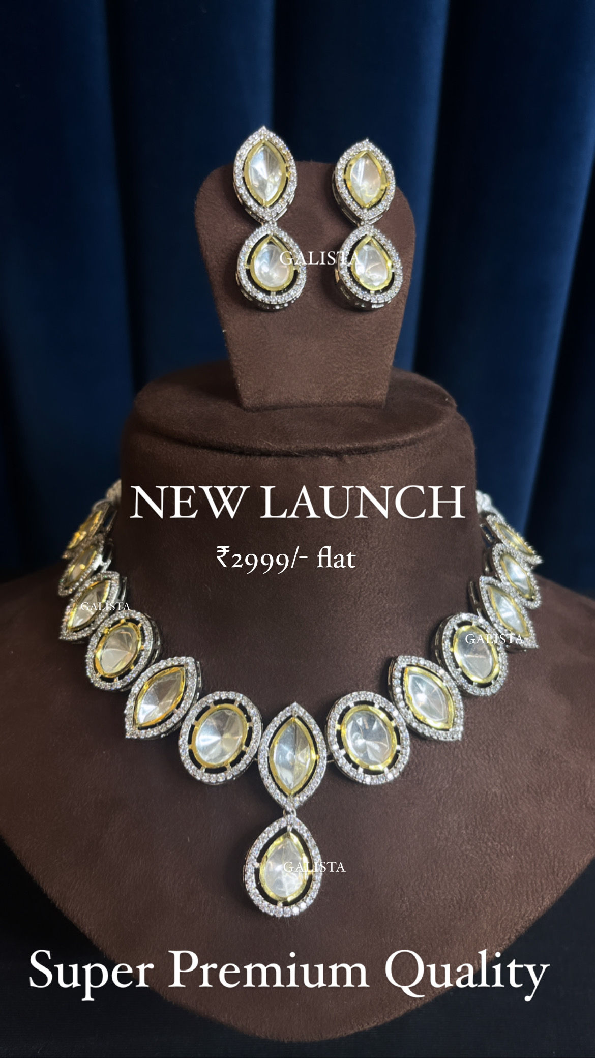 Uncut Kundan polki marquis drop necklace with earrings 