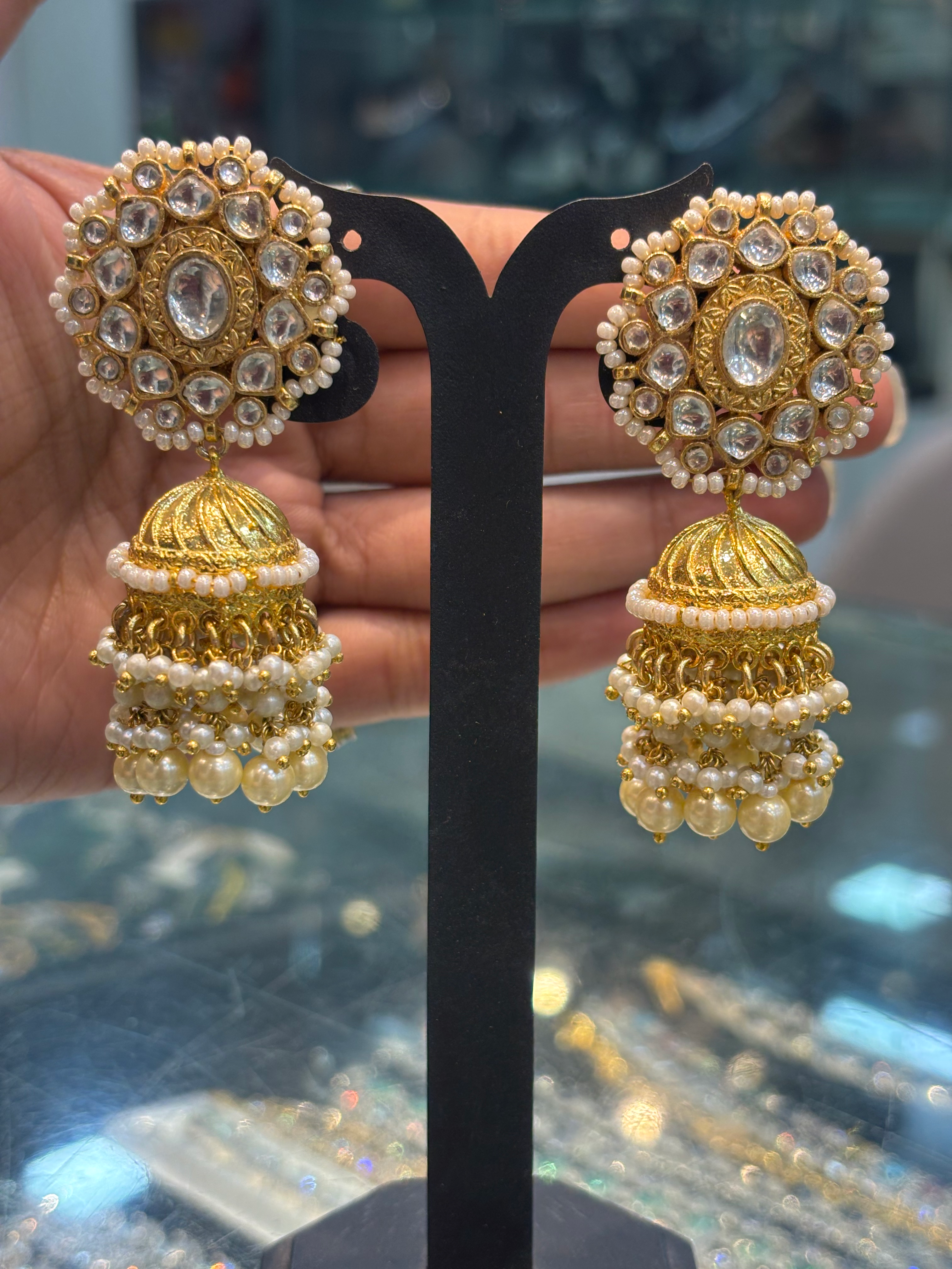 Jadtar / jadau / pachi kundan jhumki earrings - Big size 