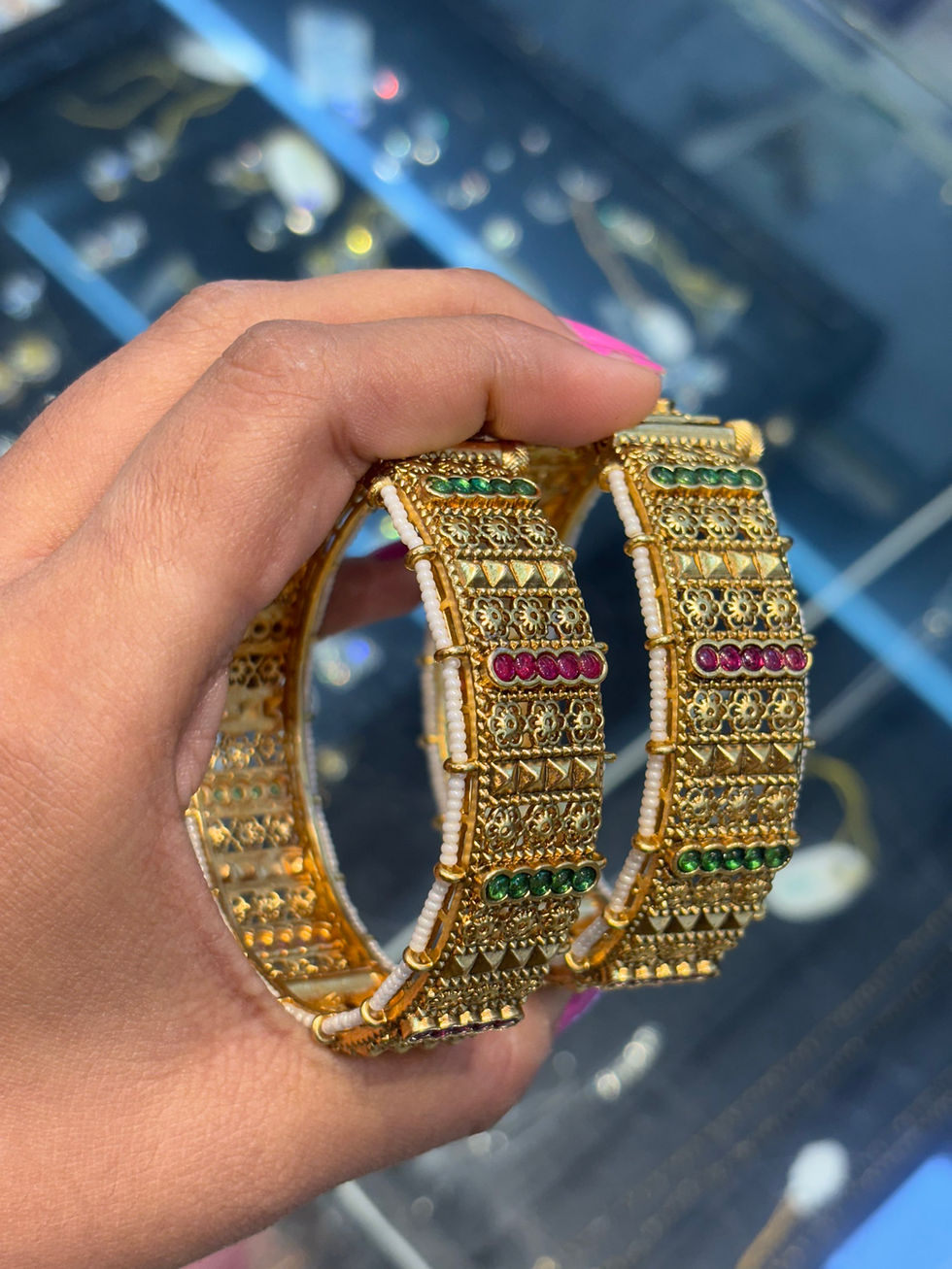 Thumbnail: Heritage antique bangles - openable - one pair - 2 pieces 