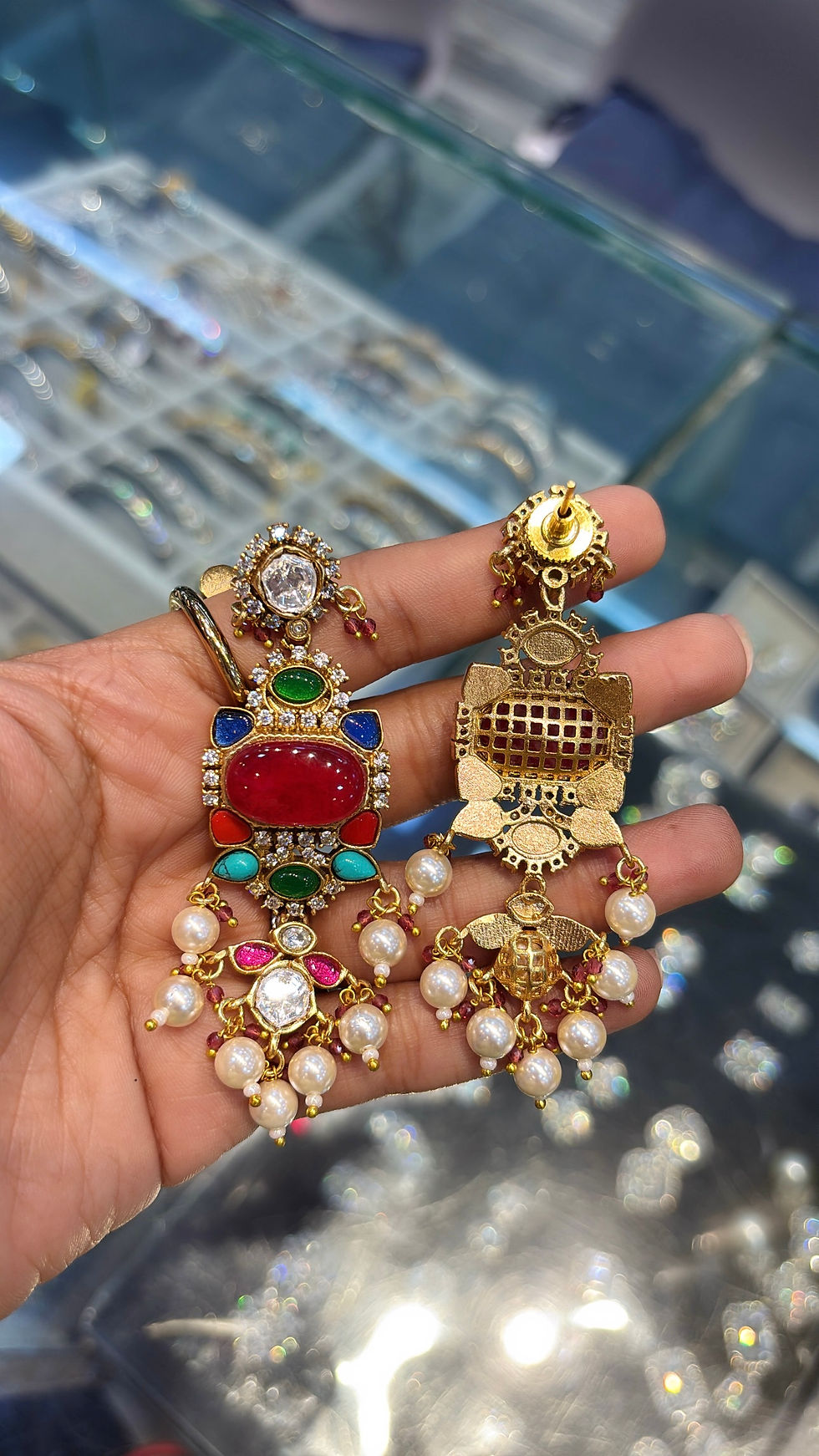 Thumbnail: Moissanite navratna multicolor earrings 
