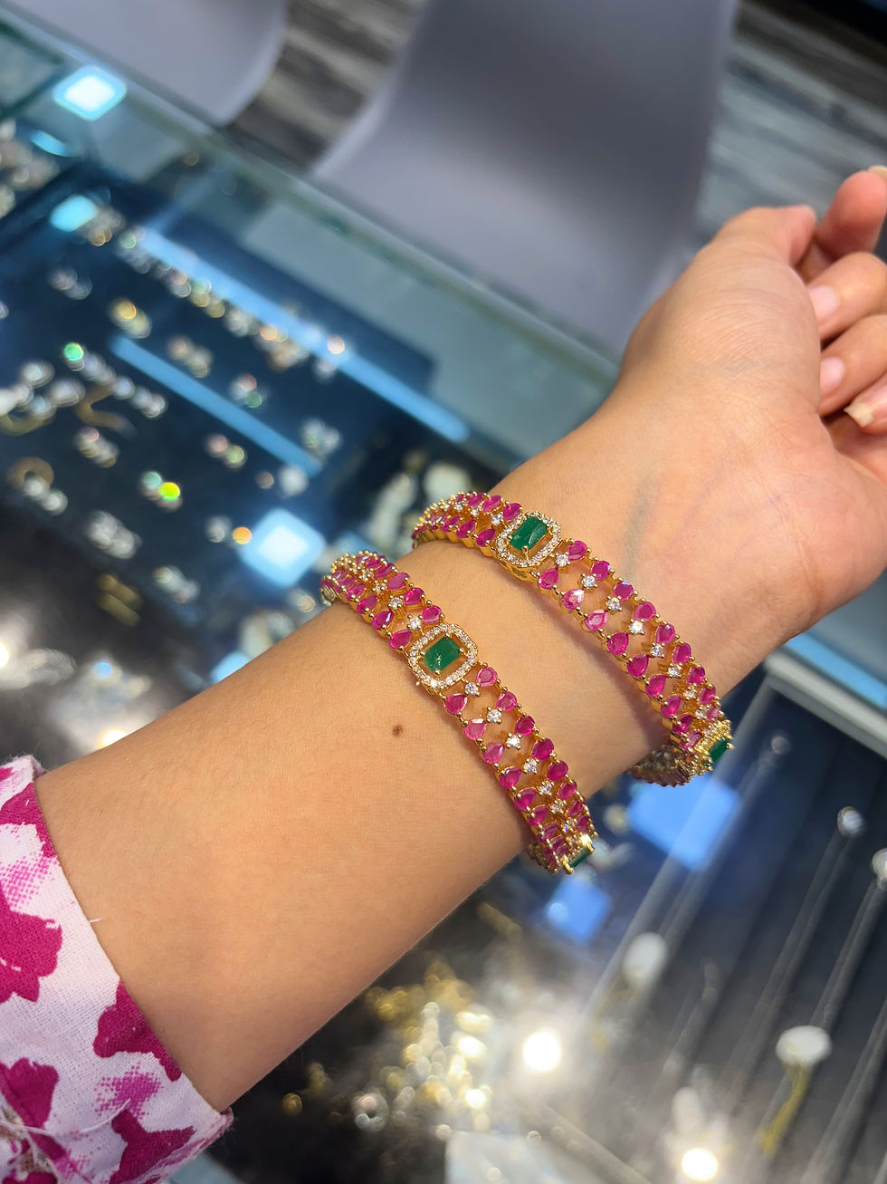 Thumbnail: Ruby emerald studded bangles - Non openable 