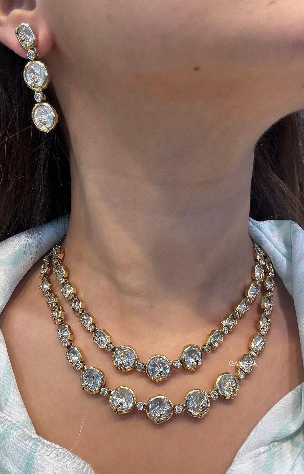 Thumbnail: Dual layer polki necklace with earrings