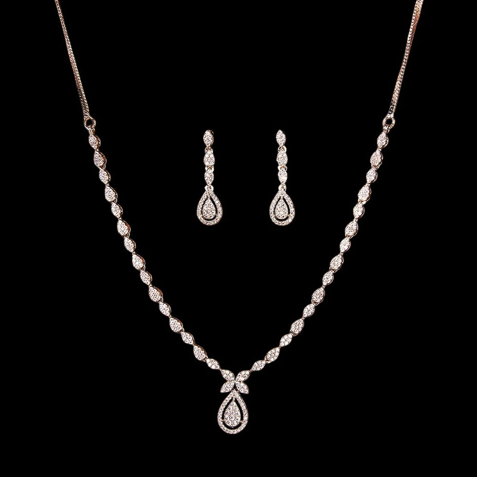 Thumbnail: Dainty diamond drop necklace with earrings - 2 polishes available 