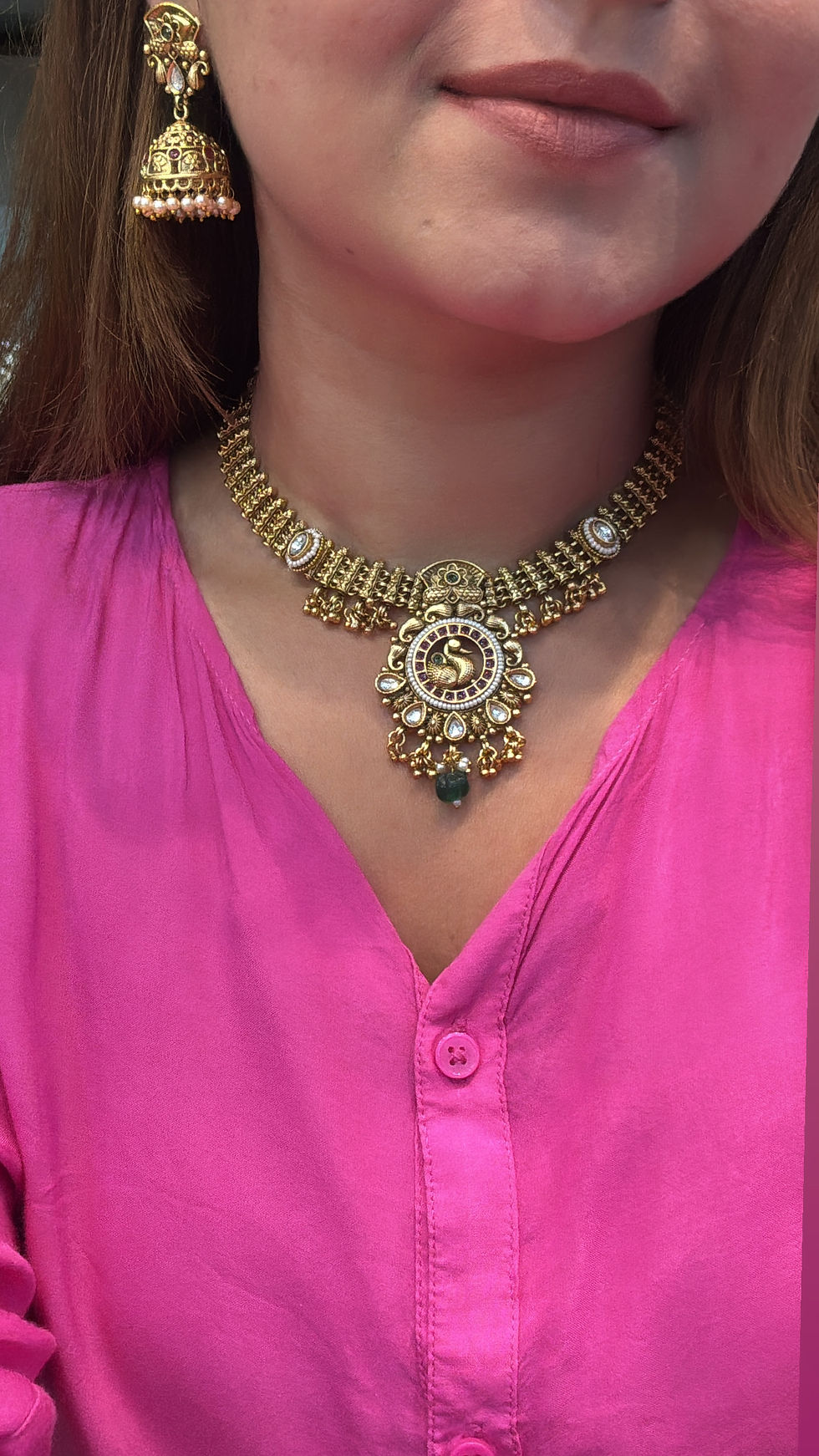 Thumbnail: Heritage peacock motif necklace and earrings 