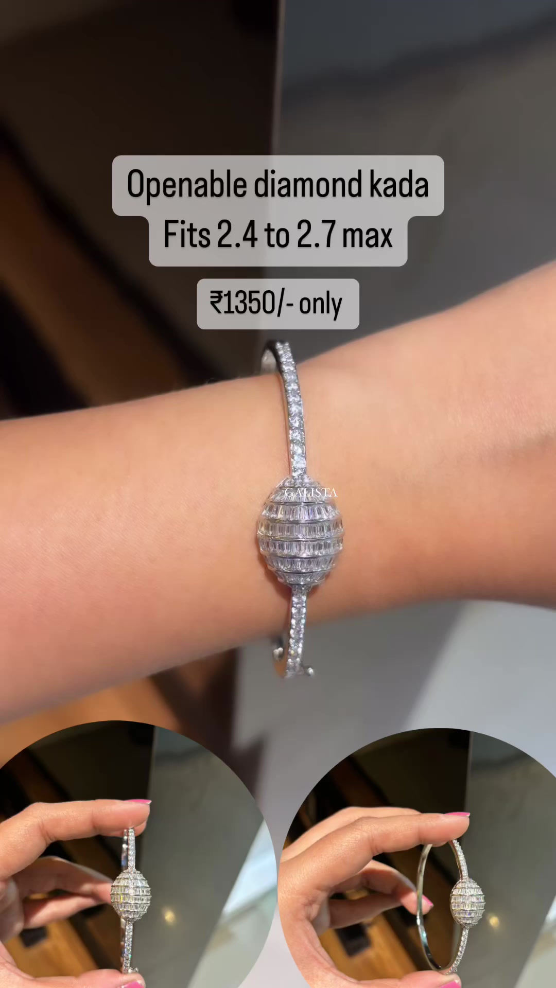 Baguette diamond studded kada bracelet 