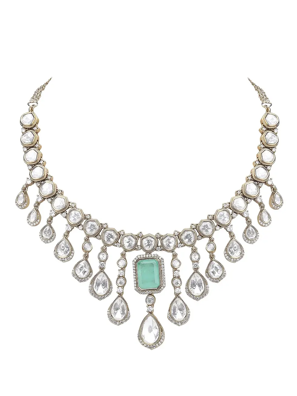 Thumbnail: Antique victorian polki necklace, earrings and mang tika - 4 colours 