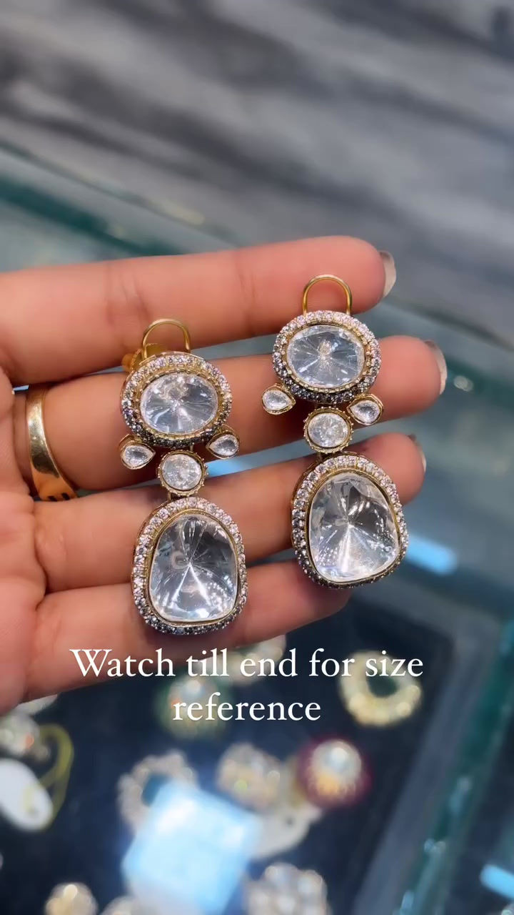 Moissanite polki drop earrings -  gold polish 