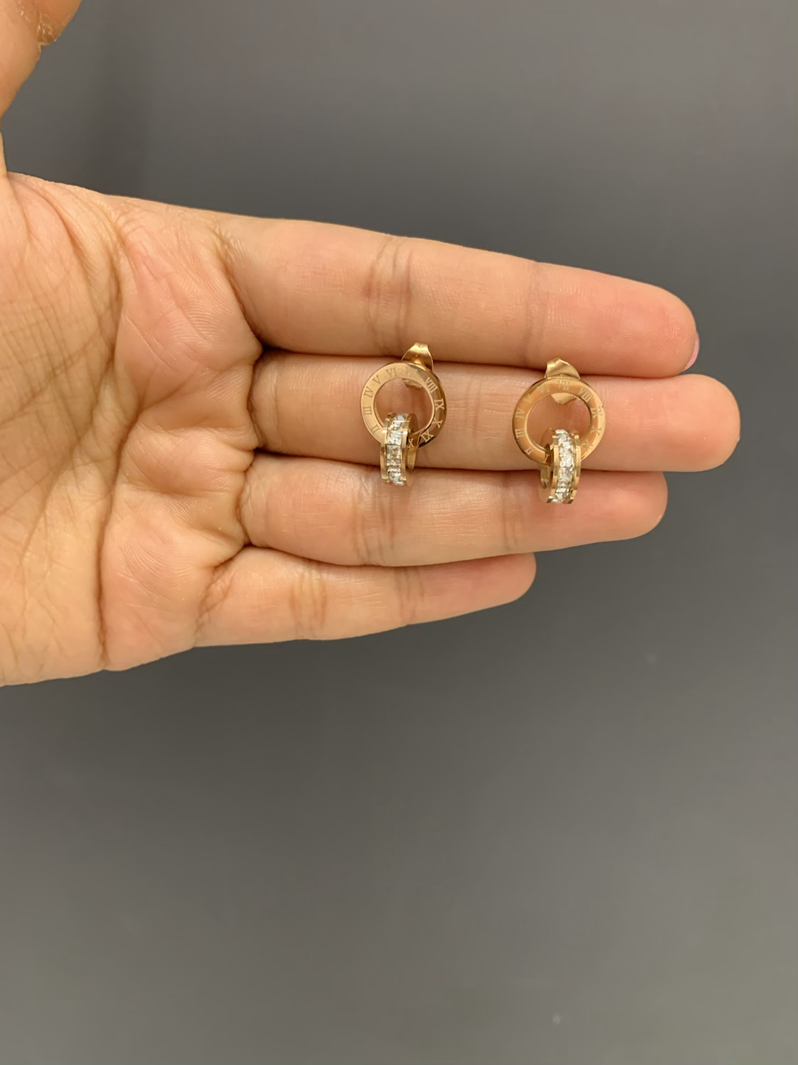 Dual entwined baguette bali studs -  Rosegold  