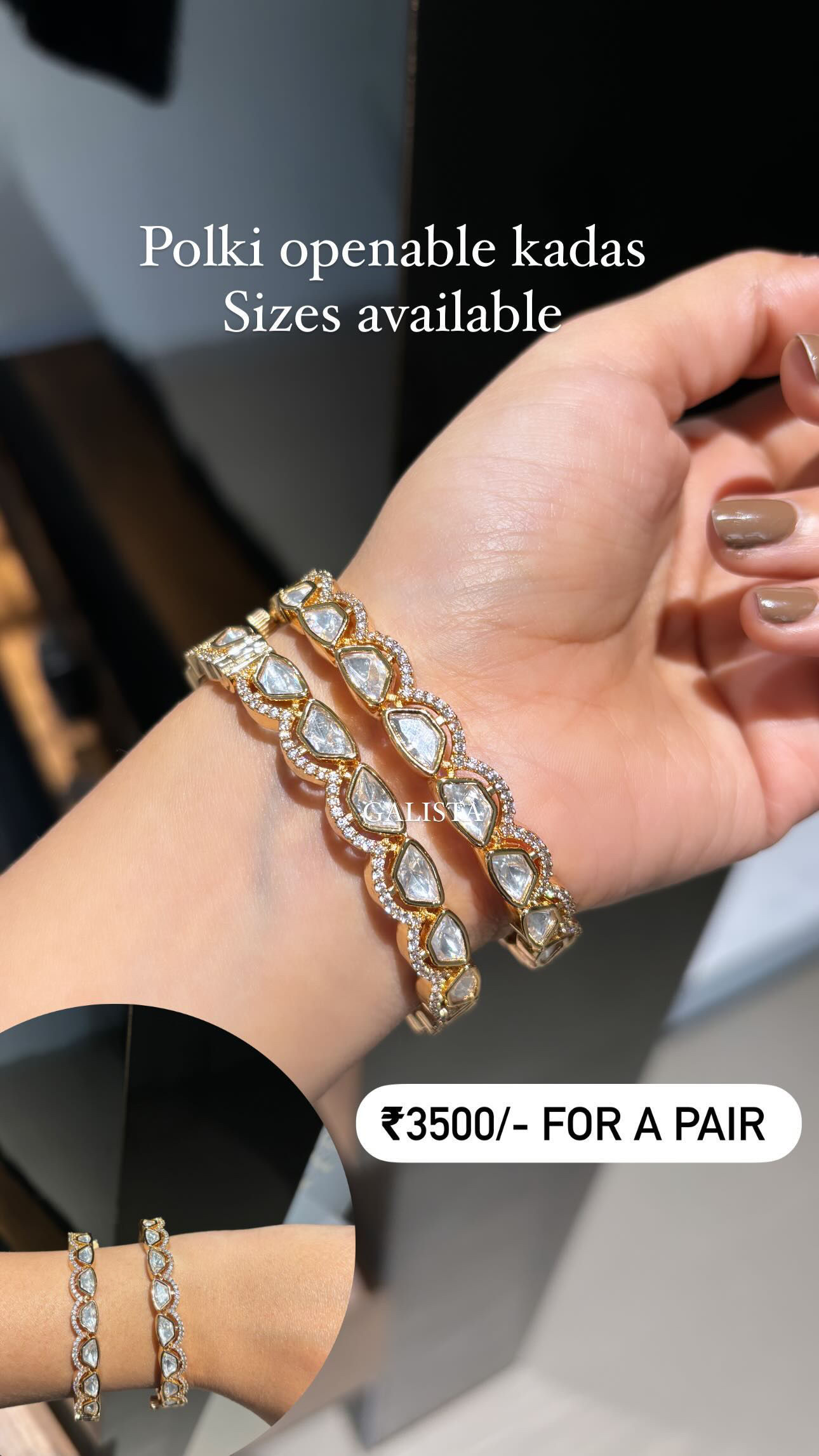 Premium Polki openable kadas - pair of 2 
