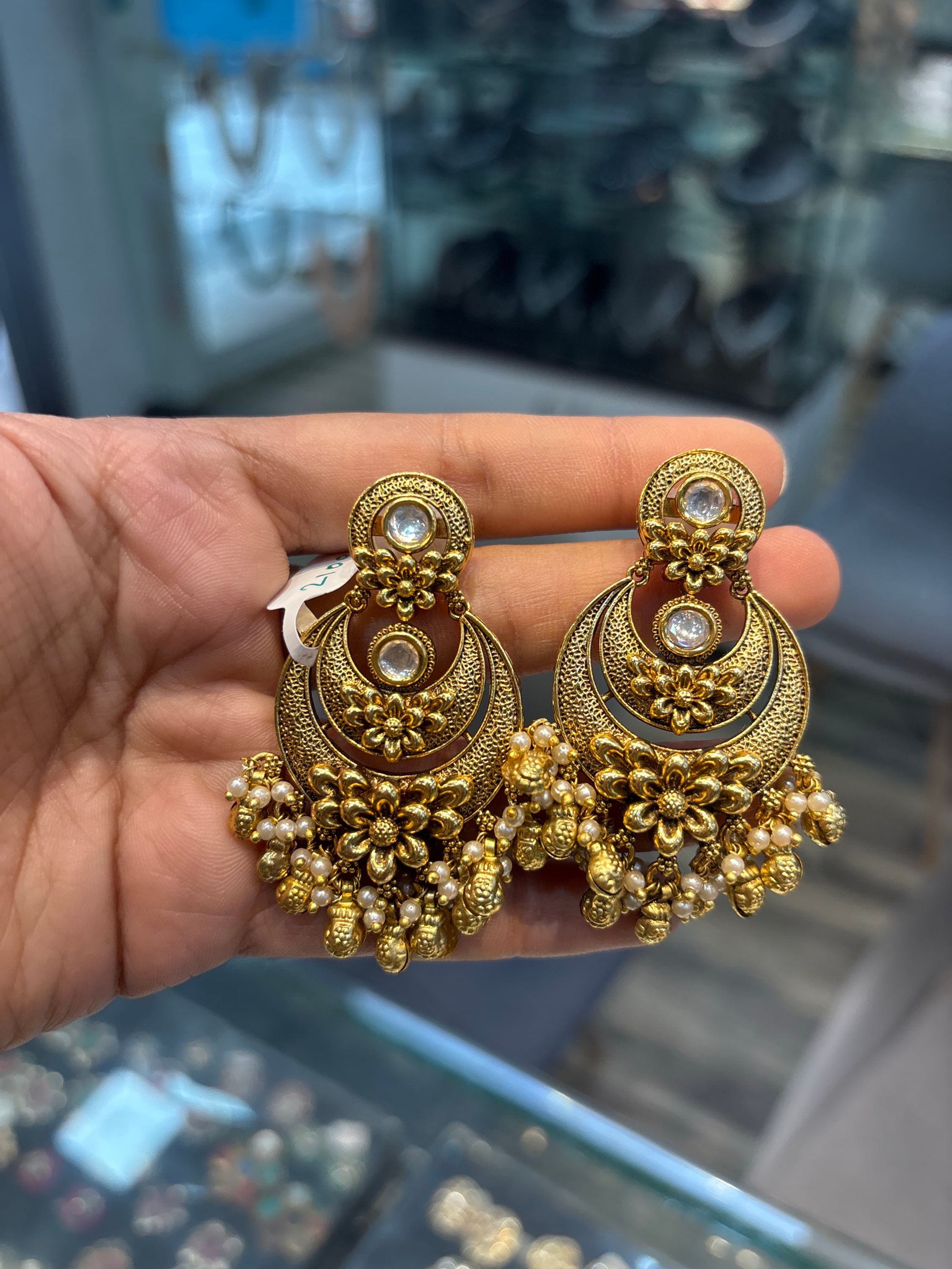 Antique gold chandbali earrings 