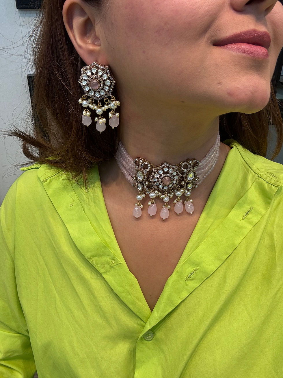 Thumbnail: 5 colours - Victorian polki choker necklace with cliplock earrings
