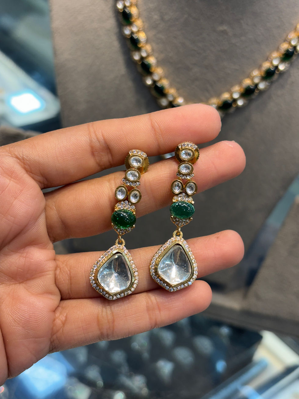 Thumbnail: Moissanite polki studded necklace with earrings 