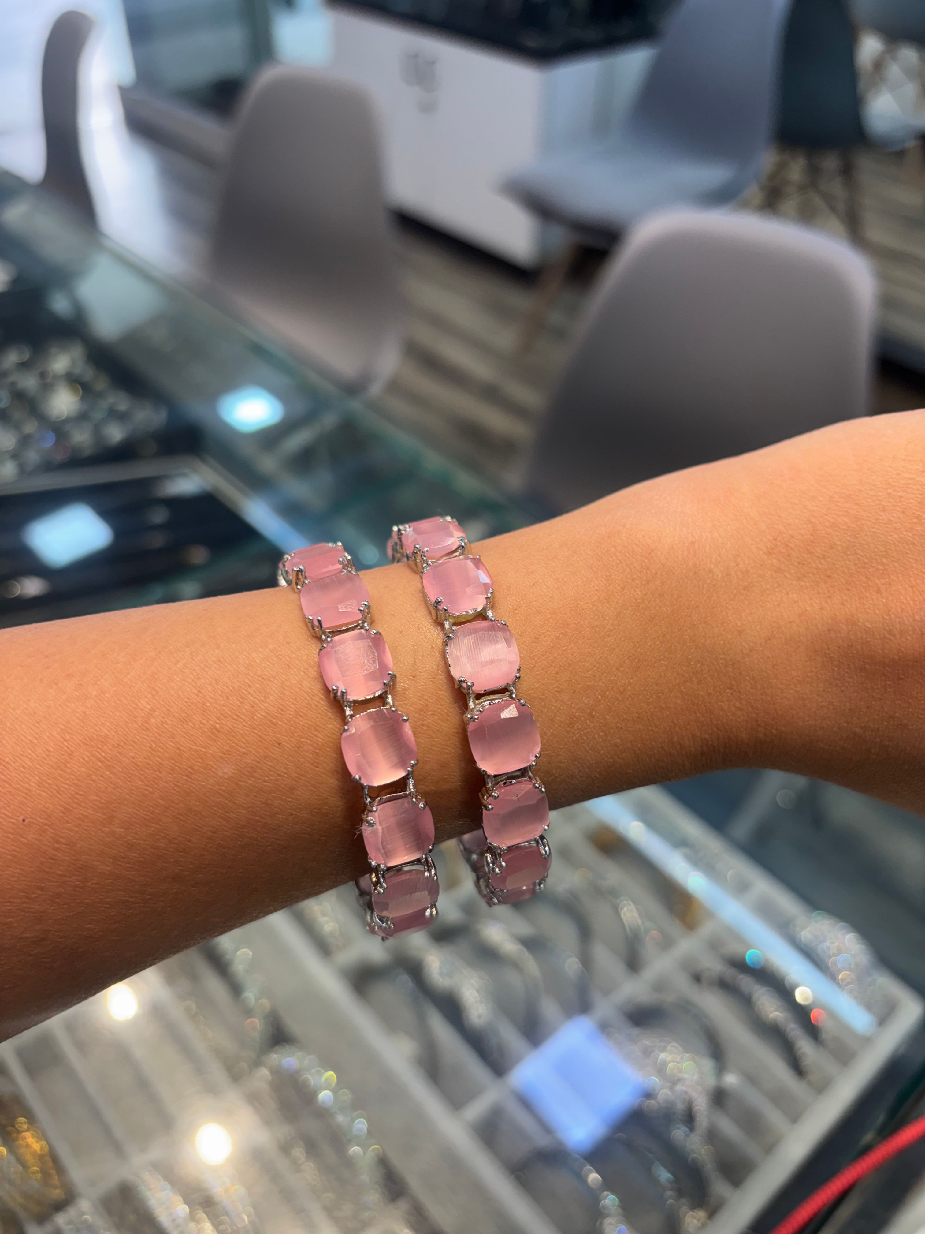 Non openable stone studded bangles - Pink 