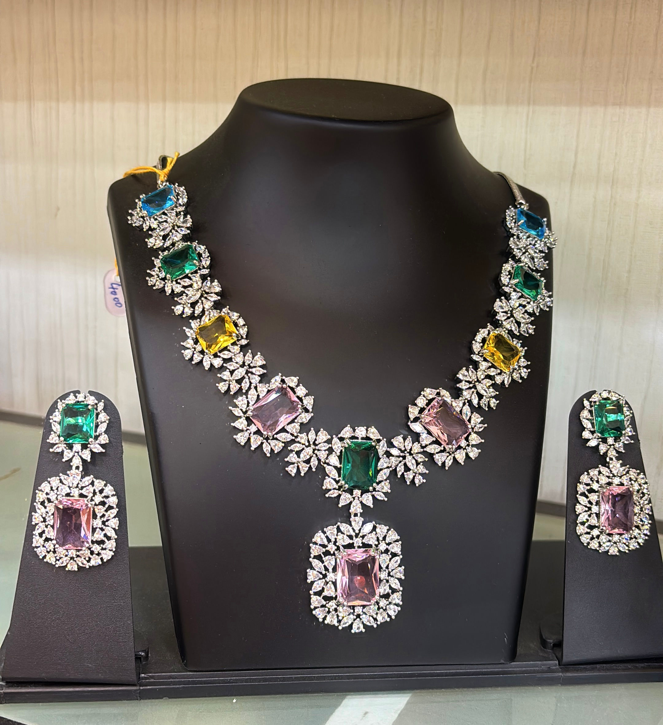 Multicolour diamond necklace and earrings 