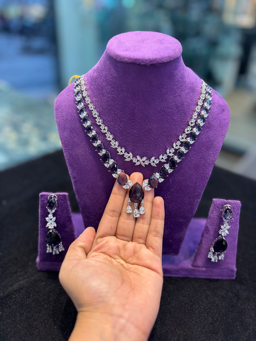 Thumbnail: Dual layered purple diamond necklace and earrings 
