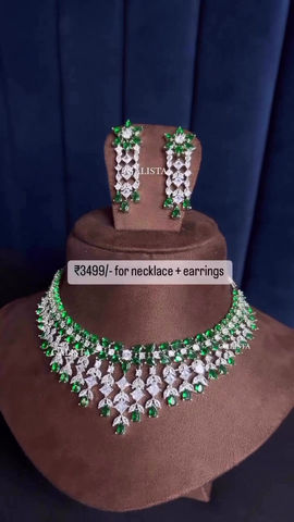 Diamond drop necklace and earrings (emerald / ruby red) 