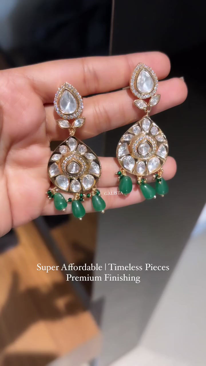 Polki leaf drop earrings with mang tika 