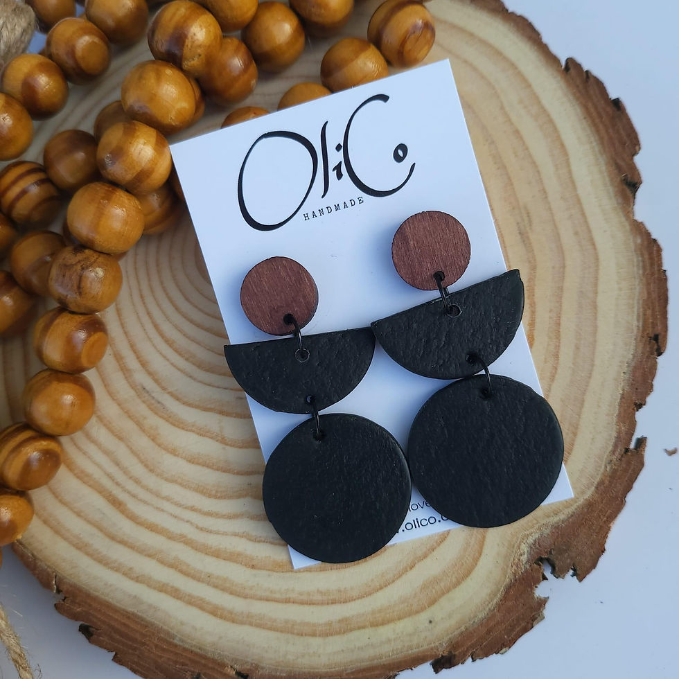 Thumbnail: Wooden Leather Look Circle half Earrings