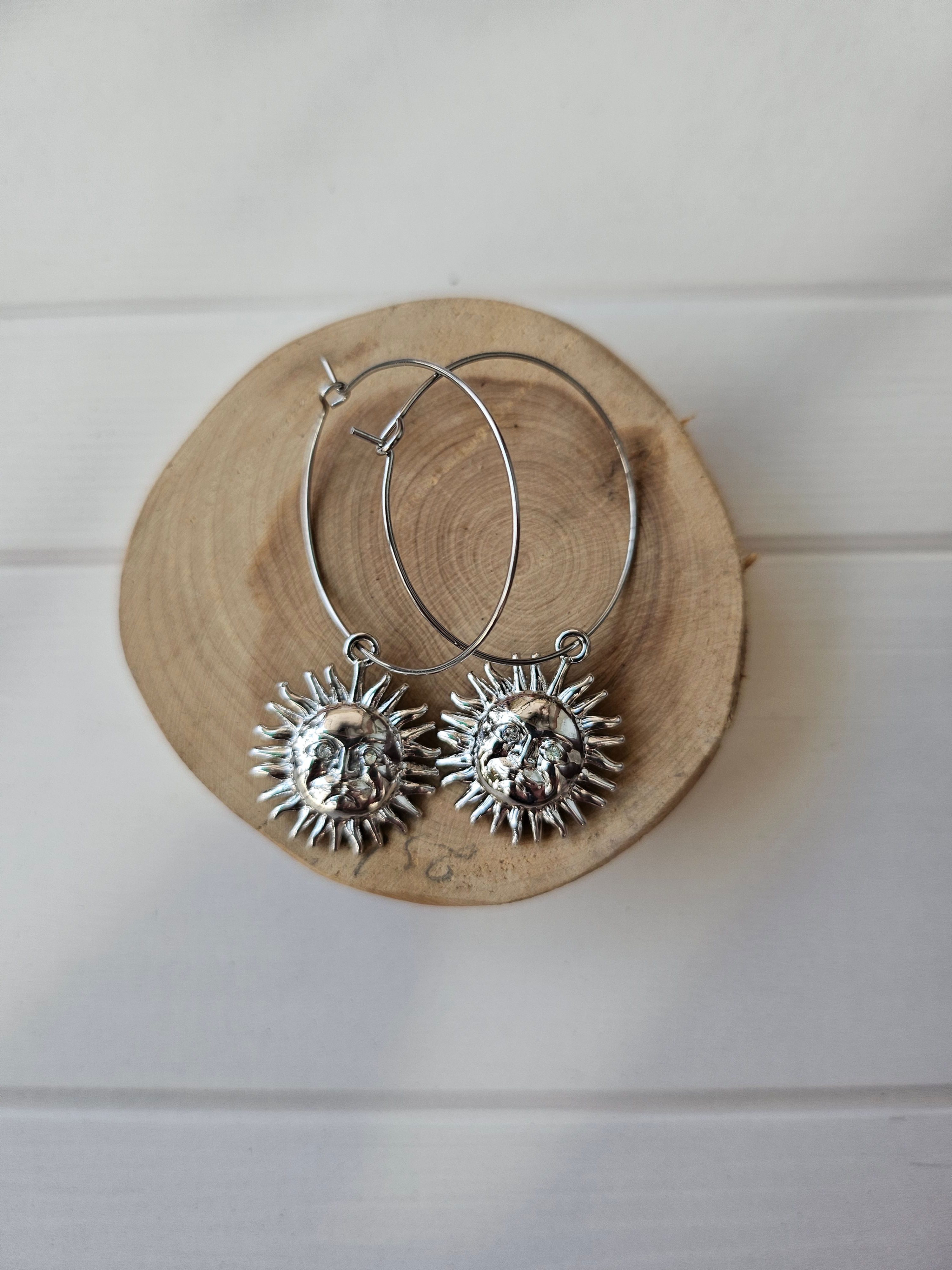 Silver Sun Crystal Eyes - Charm Hoops