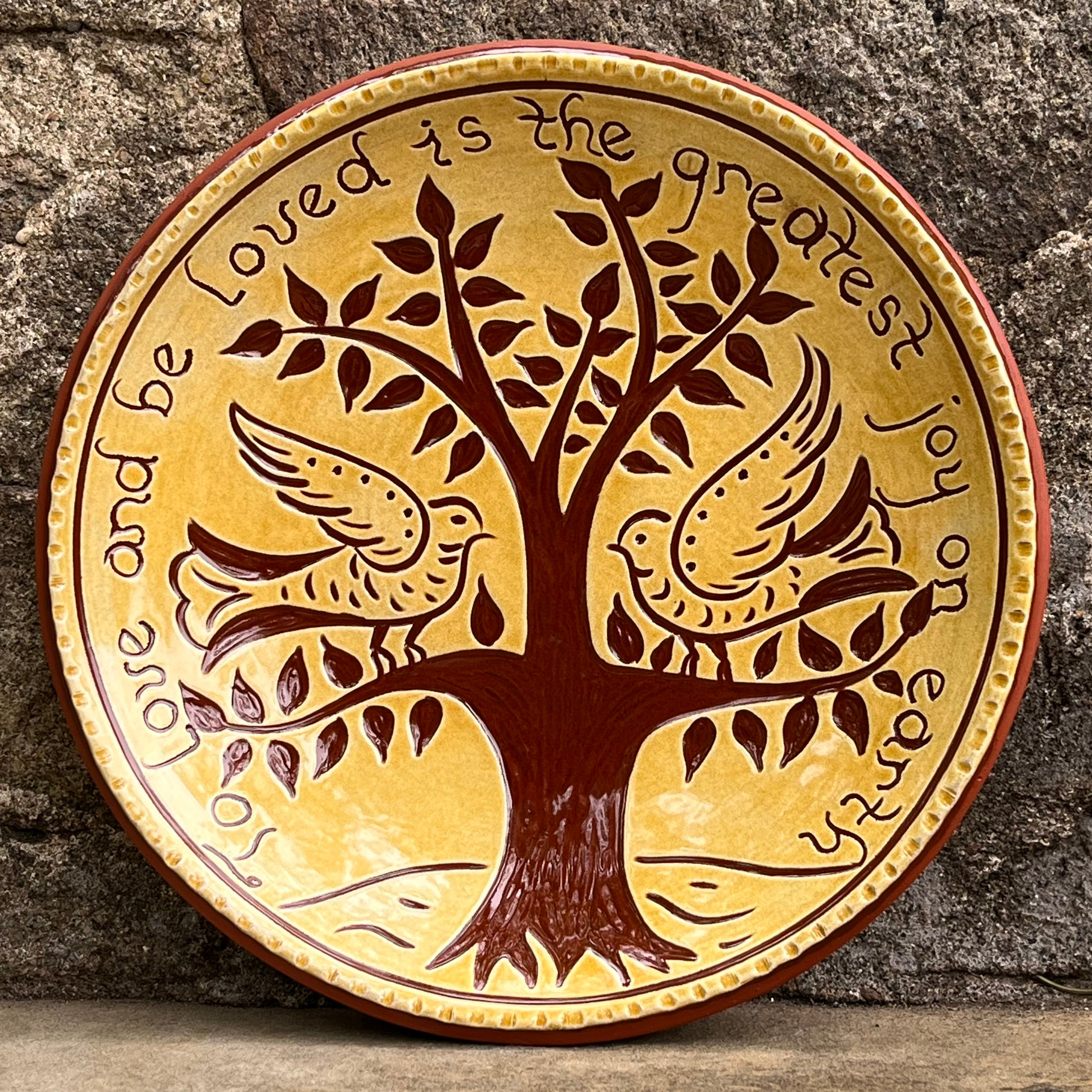 Redware plate with sgraffito design made in a 1760 circa stone house , Lehigh County, Pennsylvania. Celebrating America 250!