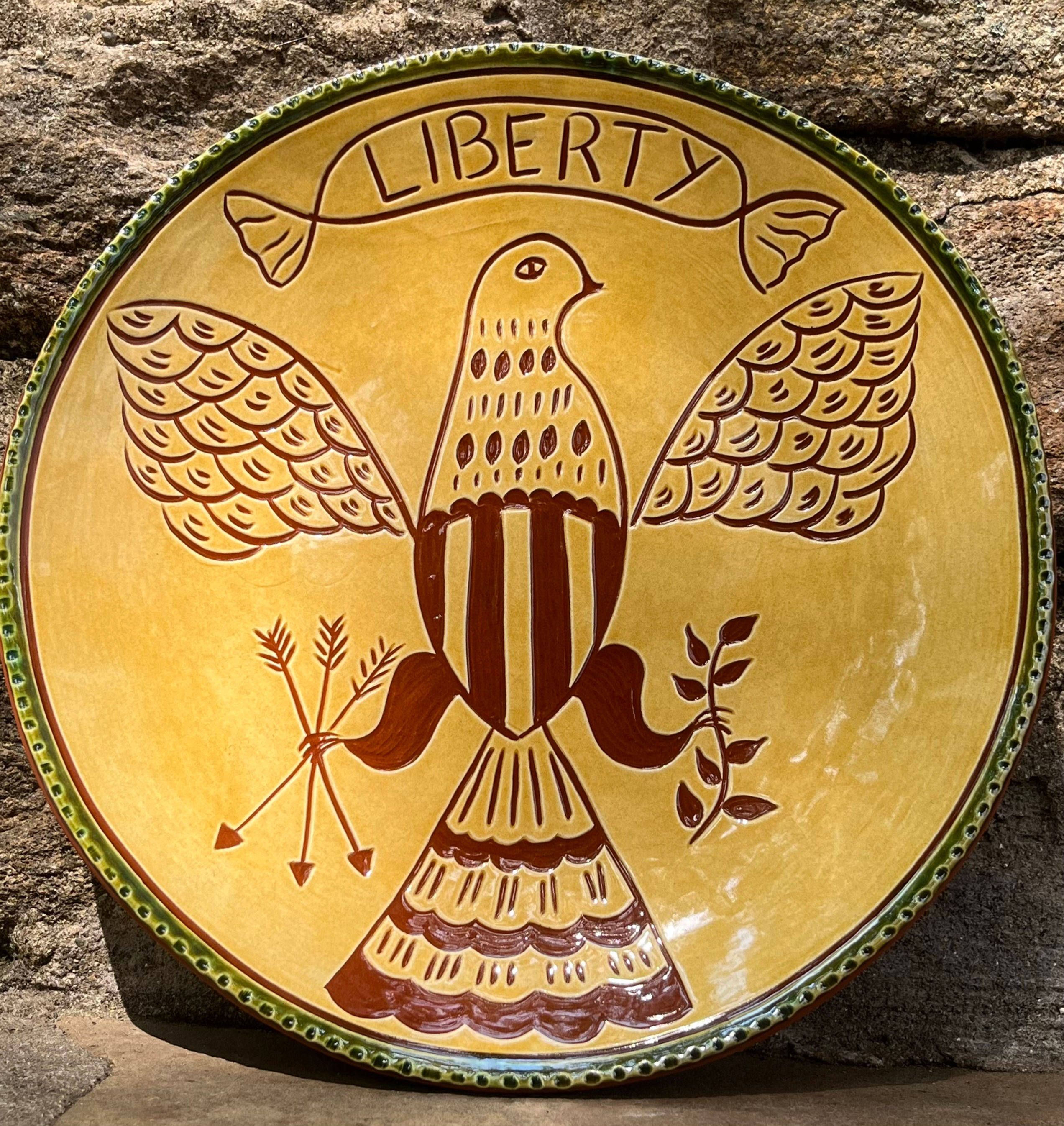 Liberty Eagle! Design inspired by an antique plate.  Made by WIlz Pottery in Pennsylvania. Item # SG1588