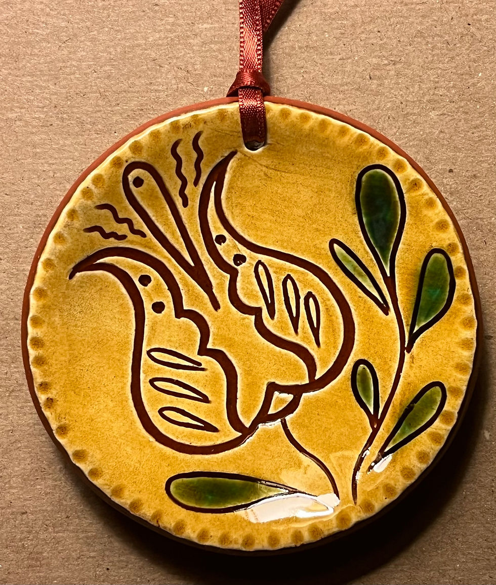 Pennsylvania Redware Sgraffito Ornament by Wilz Pottery