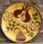 Redware plate with sgraffito design made in a 1760 circa stone house , Lehigh County, Pennsylvania Celebrating America 250!