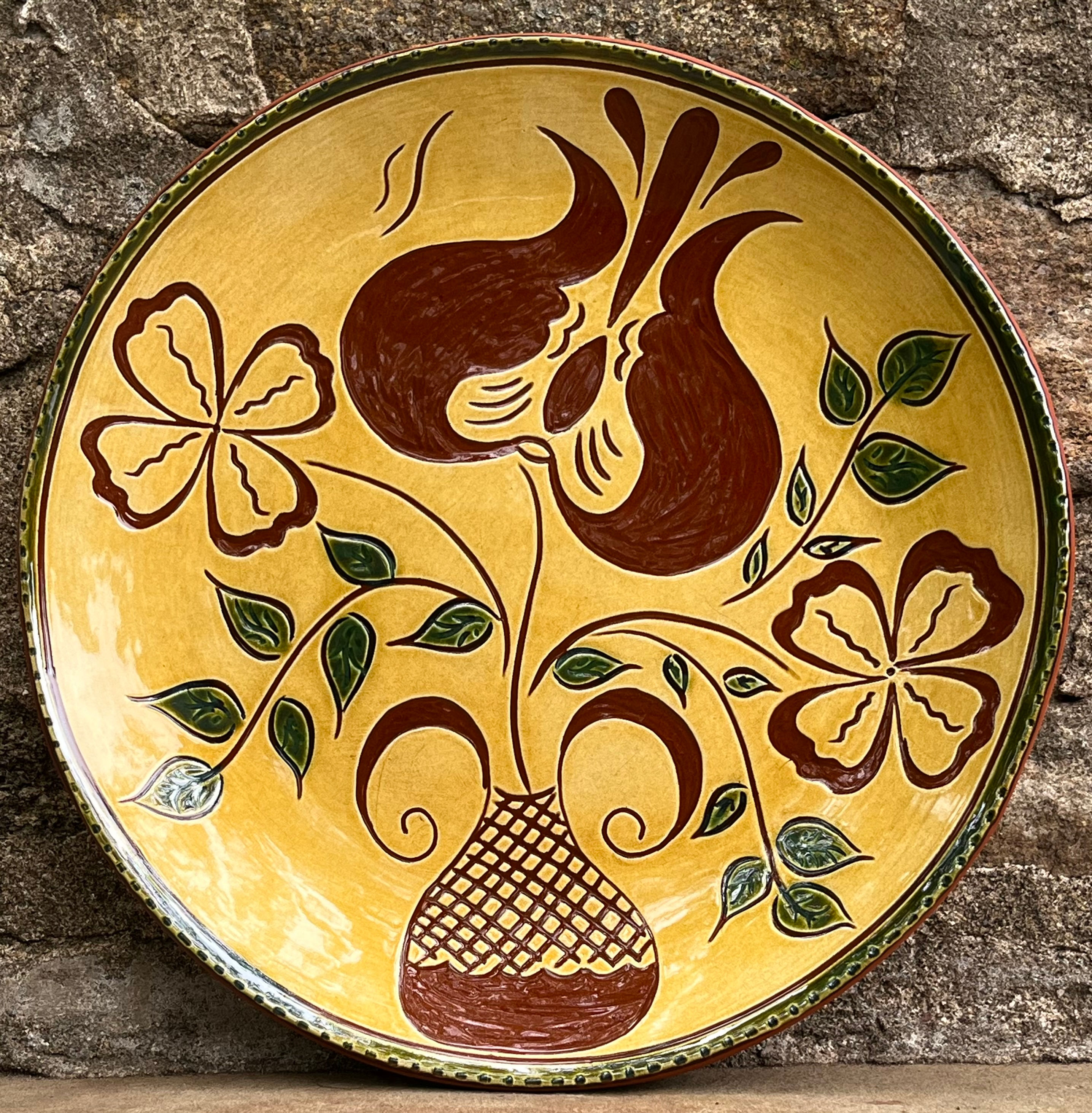 Redware plate with sgraffito design made in a 1760 circa stone house , Lehigh County, Pennsylvania  Celebrating America 250!