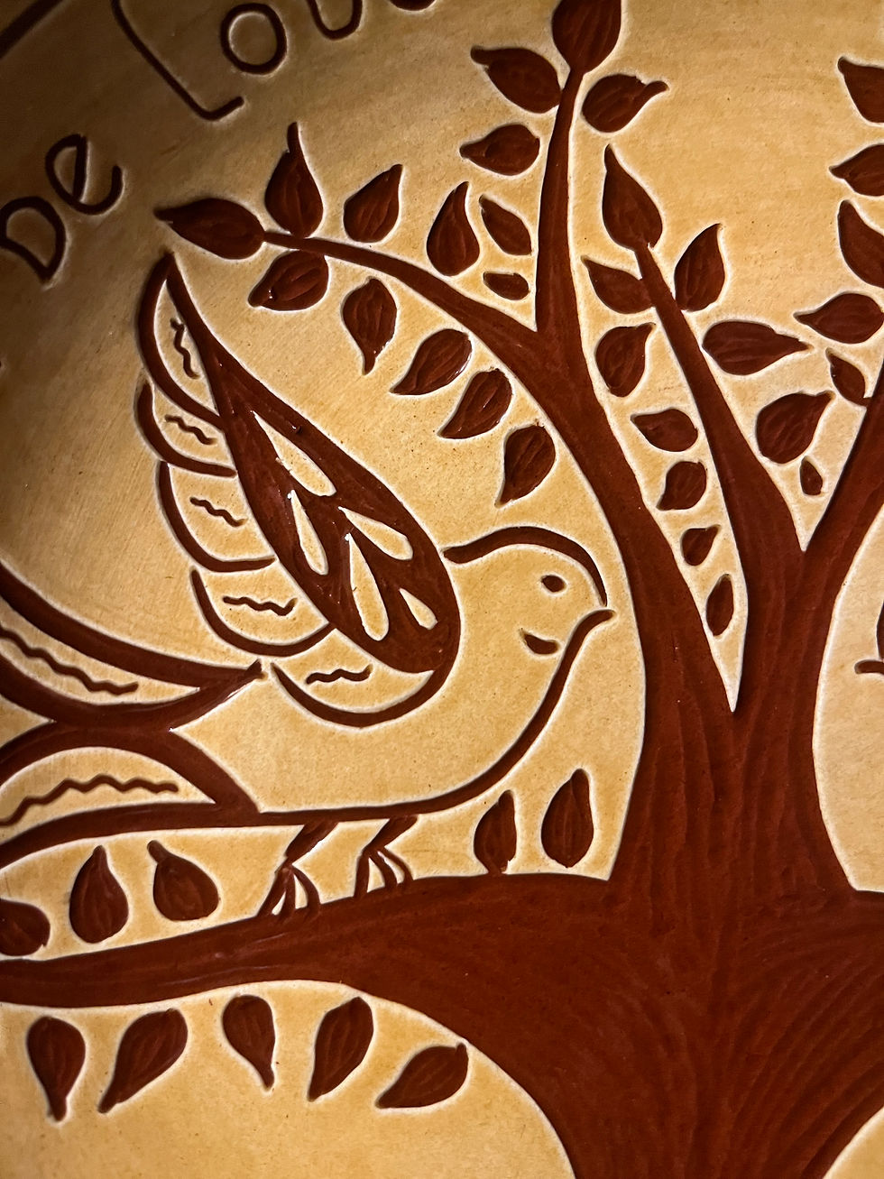 Thumbnail: Detail of Redware plate with sgraffito design