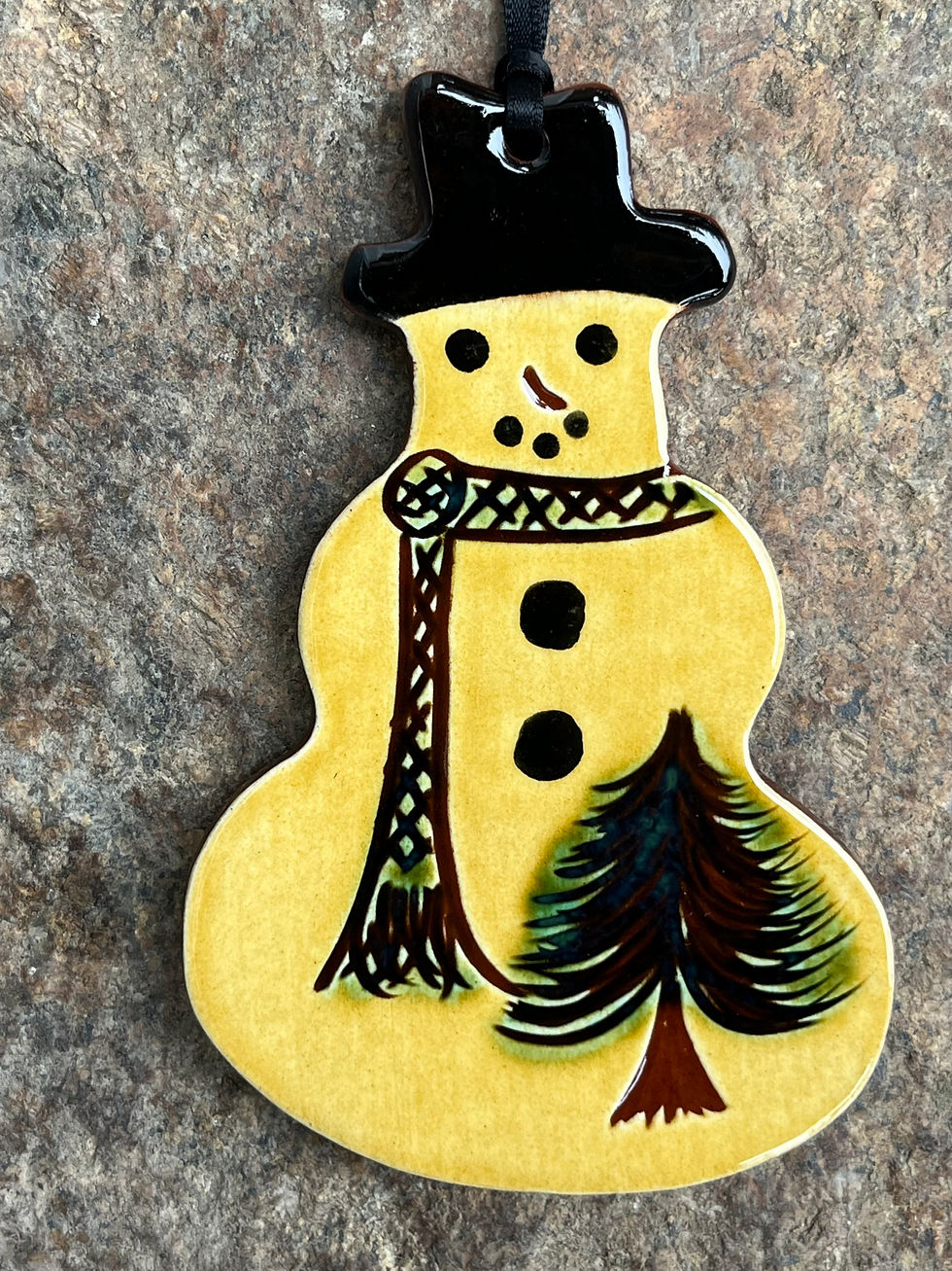 Snowman Ornament - Pennsylvania Sgraffito Redware Pottery - SNOW15