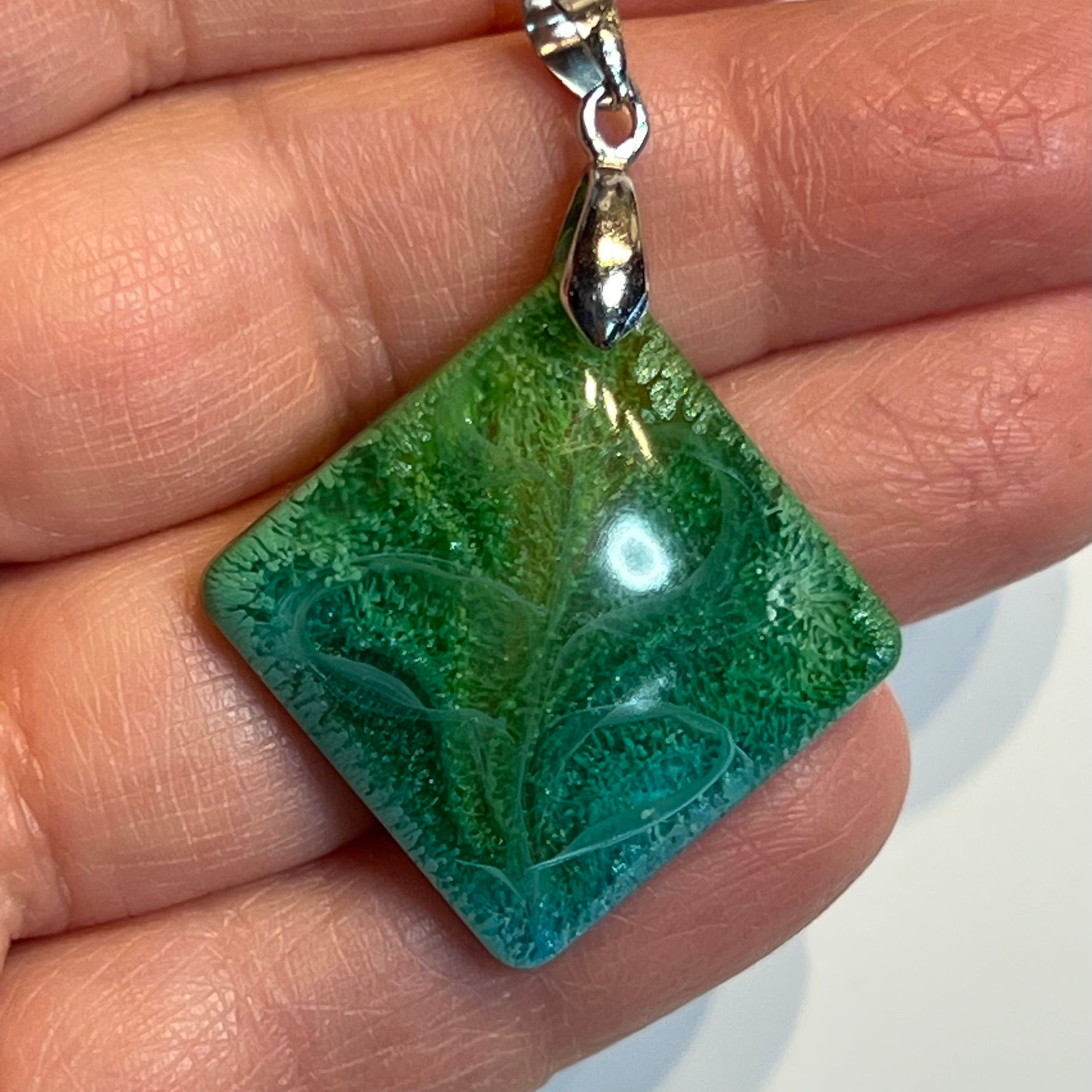 Rhombus Pendant - Lime green and turquoise