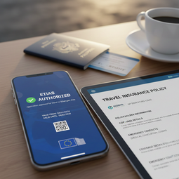 אישור ETIAS וביטוח נסיעות באייפון לנסיעות בשנת 2026.