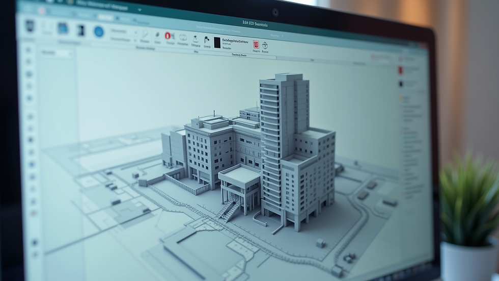 Uma imagem ou modelo digital 3D em BIM (building model) na tela do seu computador