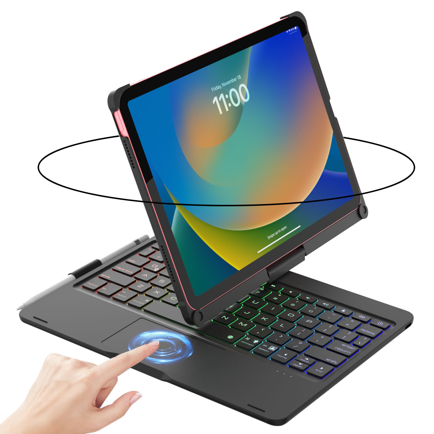 Backlit Keyboard Case with Trackpad & 360° Swivel for iPad 10th/11th Gen (A16),