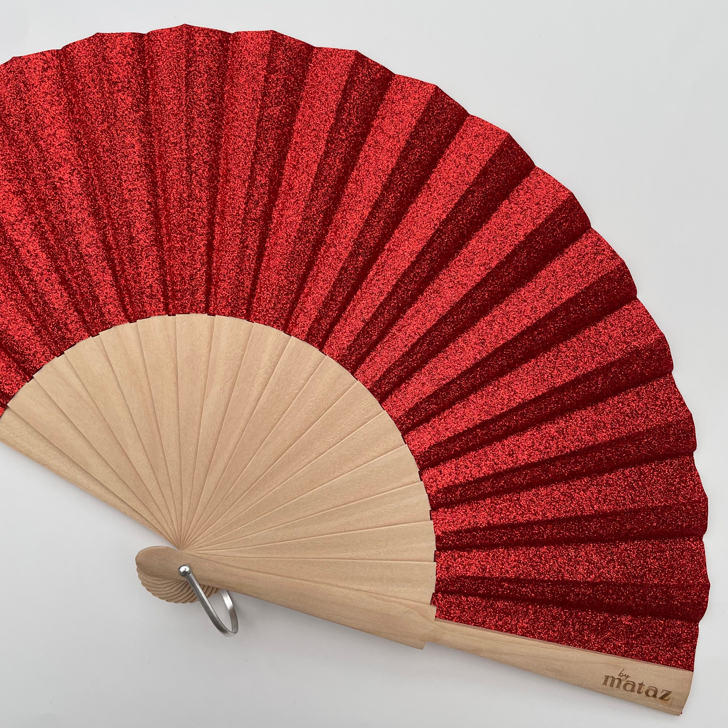 ÉVENTAIL PAILLETÉ ROUGE "ELECTRIC KISS"