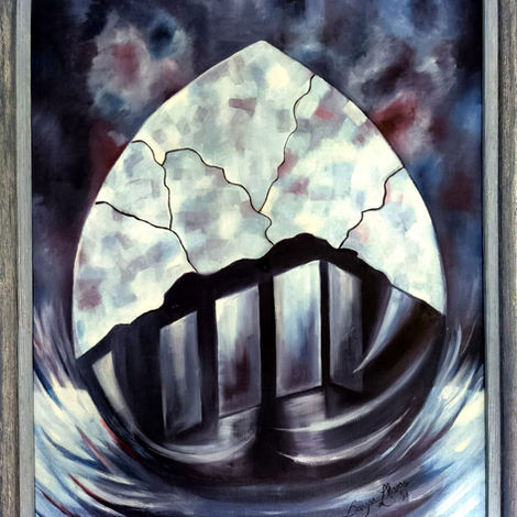 ESPEJISMO
Técnica: Óleo sobre tela.
Medidas: 60 x 50 cm.
Año: 1992
El interior se revela cuando el dolor quiebra lo efímero.
