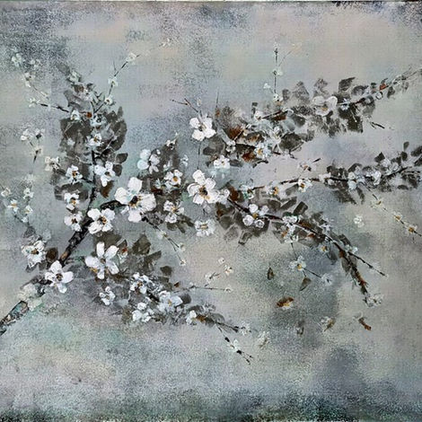 PRIMEROS BROTES
Técnica: Mixta: Acrílico, texturizador y hoja de oro.
Tamaño: 80 x 120 cm.
Año: 2025
Sobre la rama dormida, sus brotes nacen generando la ilusión del nuevo comienzo.