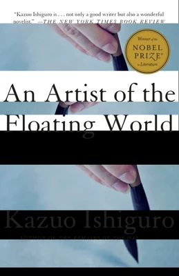 a white and blue book cover with black letters that read An Artist of the Floating World