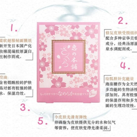 Thumbnail: 日本惠之本铺 樱花色限定 修复保湿面膜 5片入 MEGUMI NO HONPO Sakura Premium Serum Mask 5pcs