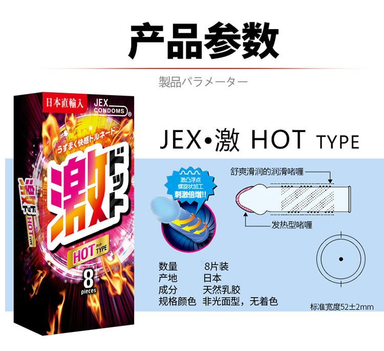 縮圖：日本JEX捷古斯 凸点螺纹热感润滑 超薄安全套 8片入 JEX Super Dots Hot Type 8pcs