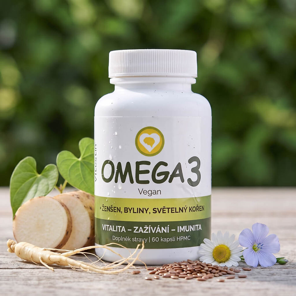 Vegan Omega 3 (Kapsle)   Nejen zdravé tuky, ale bylinný systém - ženšen + světelný kořen