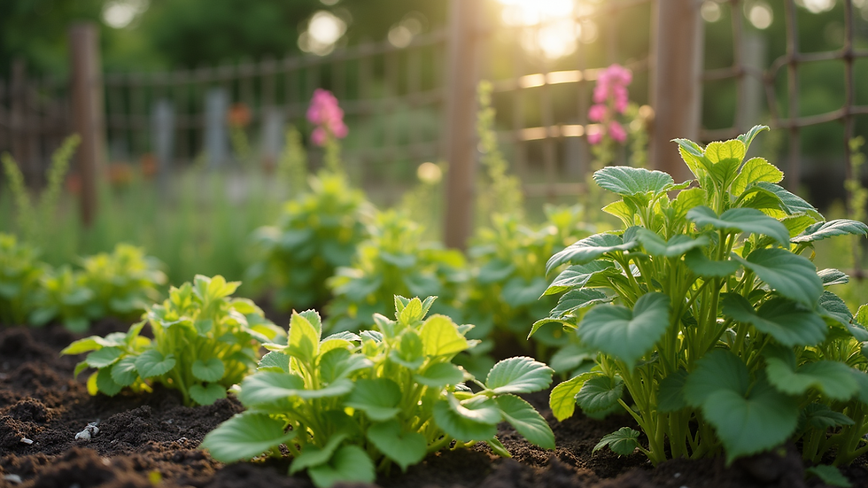 Close-up view of a community garden with diverse plants