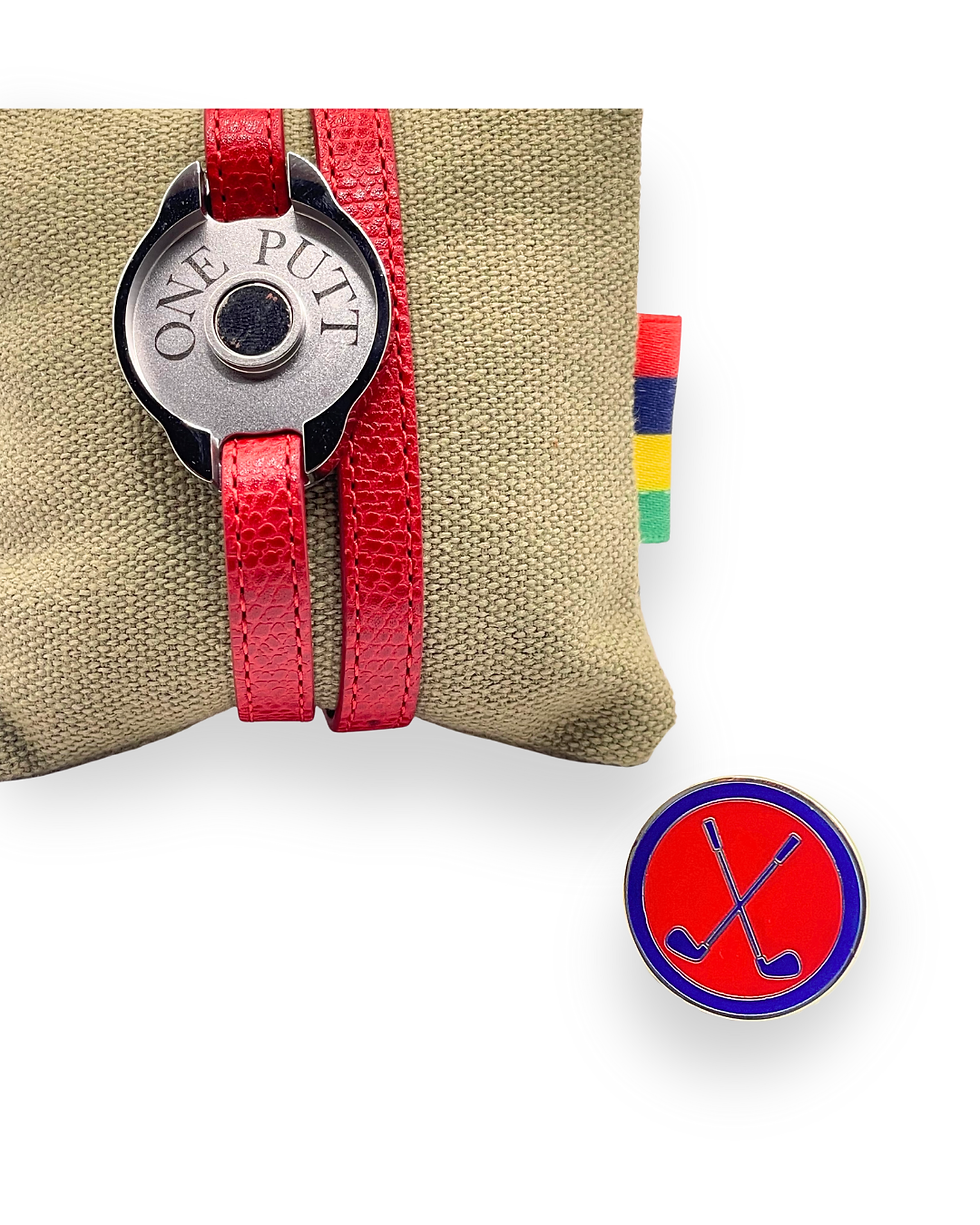 Thumbnail: Red leather bracelet "R&B Clubs" ball marker
